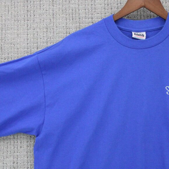 Vintage Pro Club Shirt Mens 2XL Blue Work Hard Stay Humble Pirate Boat Art Y2k - Picture 4 of 10